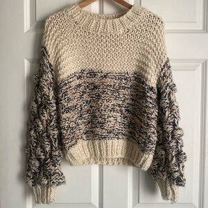 SAGE The Label Chunky Knit Sweater Size XS Textured Balloon Sleeve CreamNavy Y2K